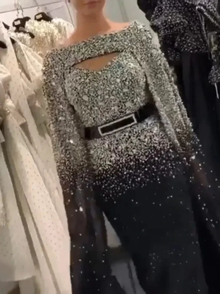 Signature Luxury Sequin Evening Gown with Cape – Limited Edition | Stylist Frantz