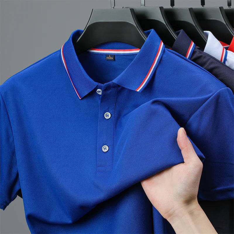 2025 New Men's Casual Solid Color Short Sleeved Polo Shirt Summer Fashionable and Comfortable Versatile Top