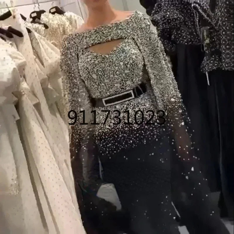 Signature Luxury Sequin Evening Gown with Cape – Limited Edition | Stylist Frantz
