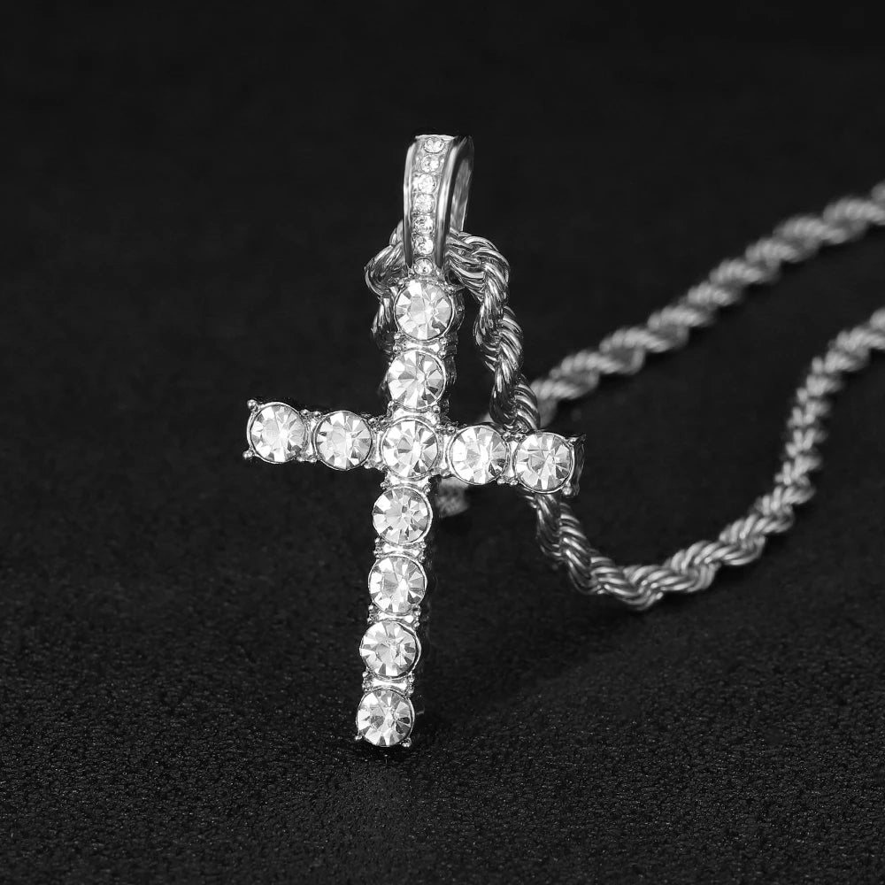 Iced-Out Luxury Watch & Cuban Chain Set – Cross Pendant Edition (Unisex)