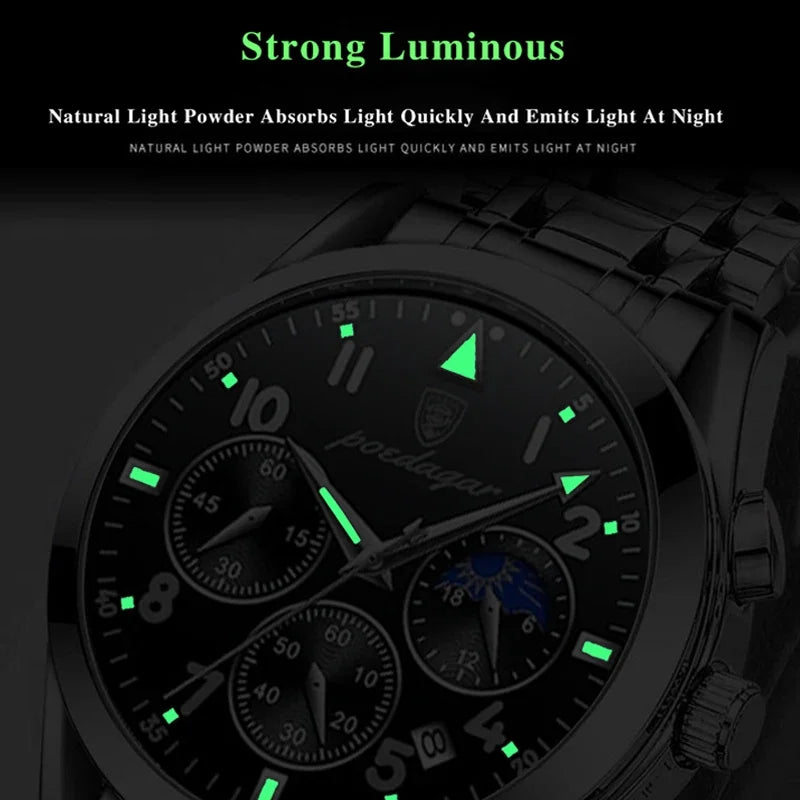 Men’s Premium Stainless Steel Watch – Waterproof Luminous Quartz Timepiece