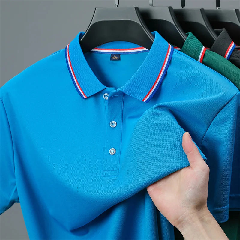 2025 New Men's Casual Solid Color Short Sleeved Polo Shirt Summer Fashionable and Comfortable Versatile Top