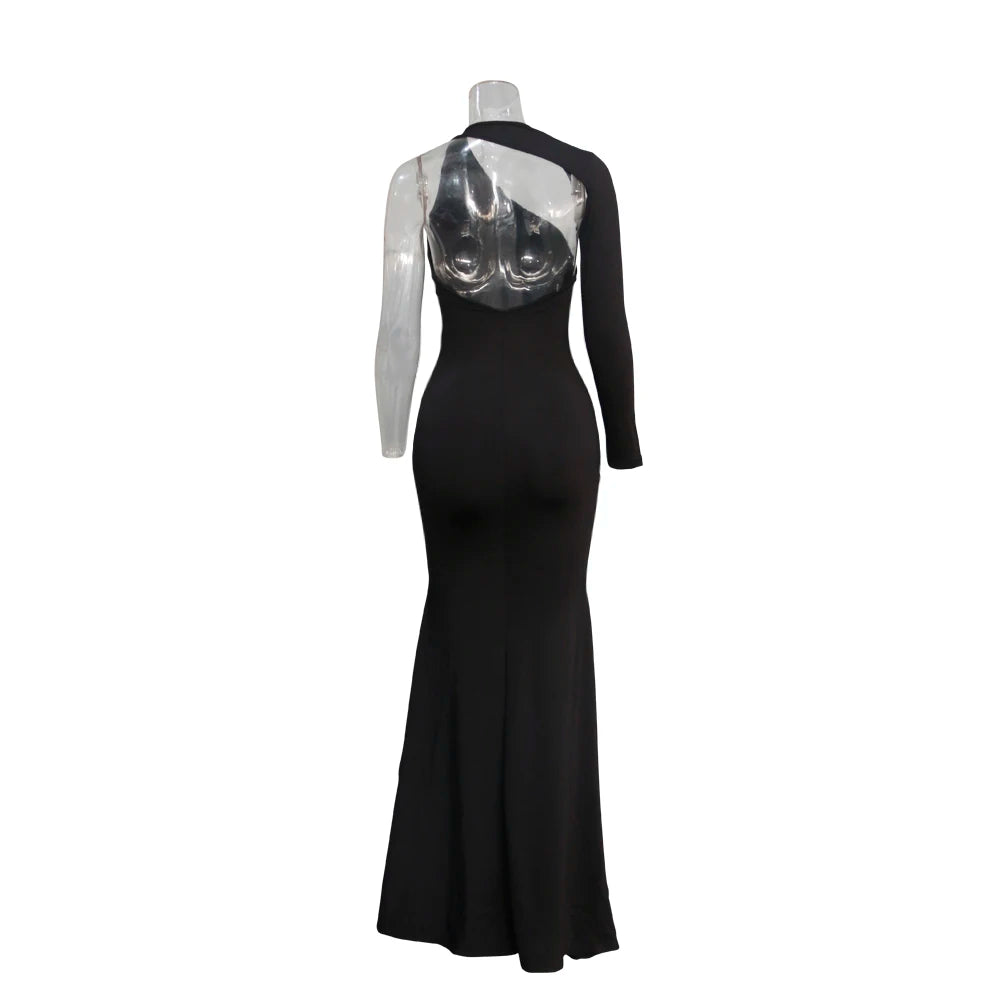Signature One-Sleeve Black Gown – Sculpted Elegance by Stylist Frantz