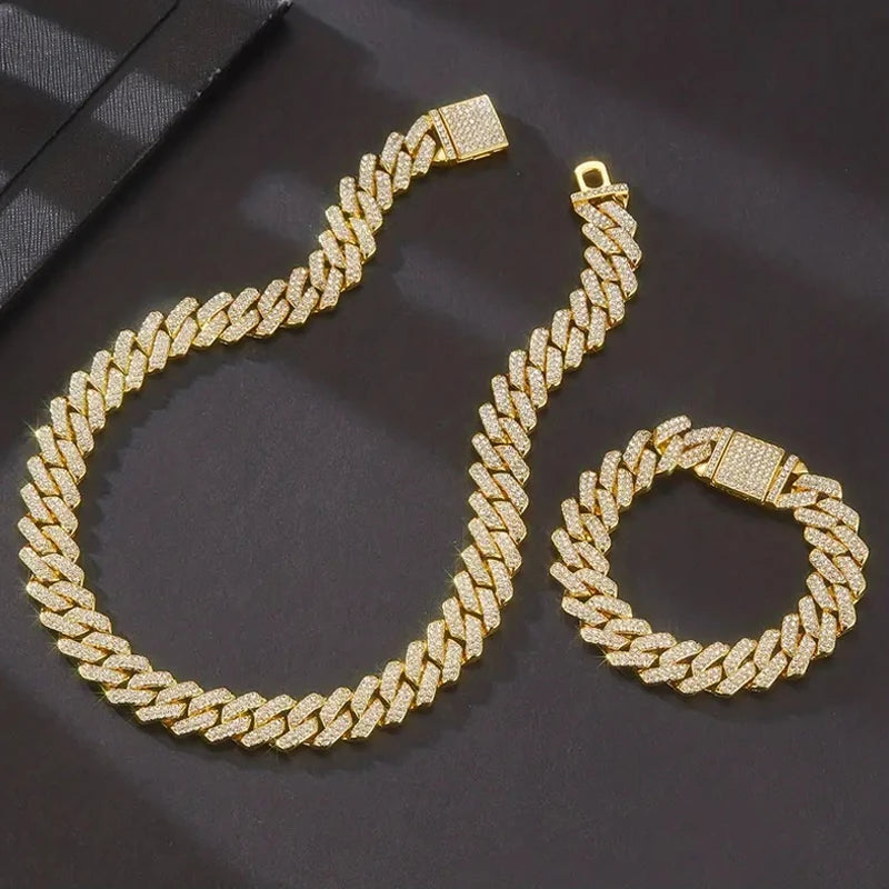 Iced-Out Cuban Chain Luxury Set – Watch, Necklace & Bracelet (3PCS)