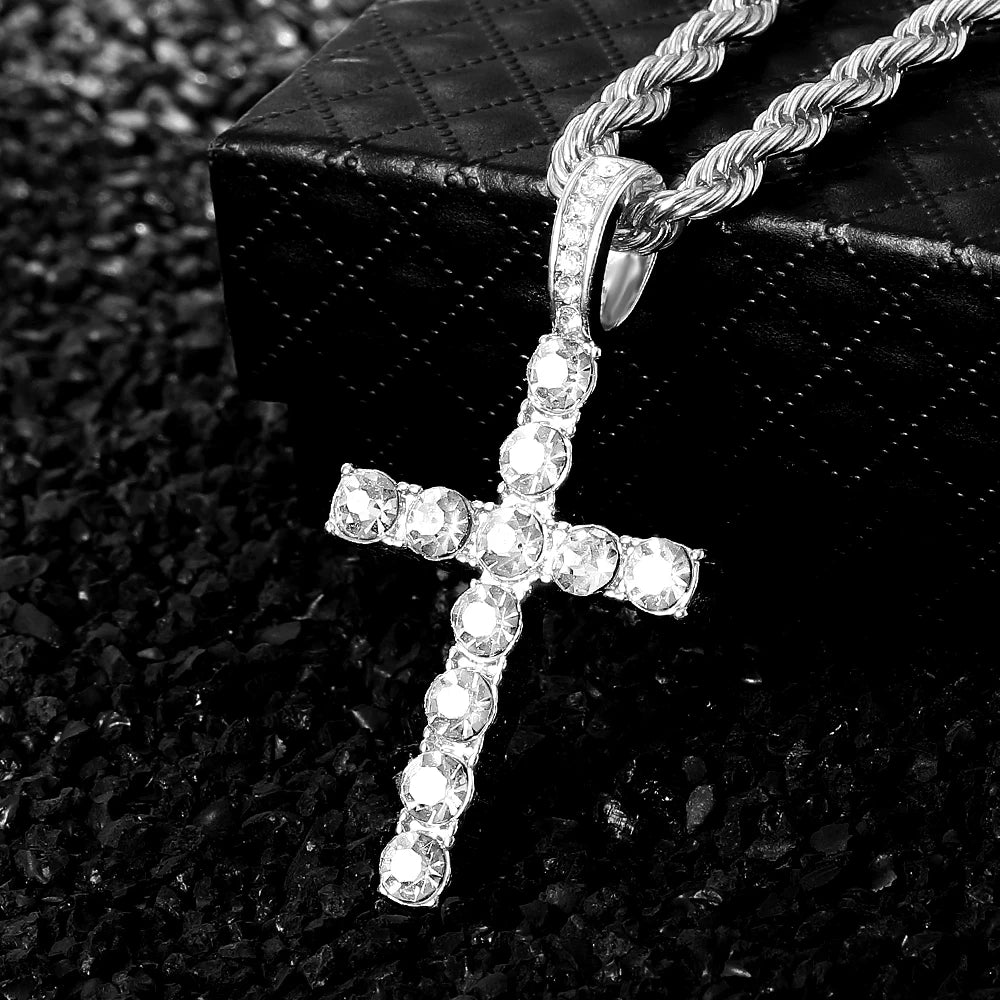 Iced-Out Luxury Watch & Cuban Chain Set – Cross Pendant Edition (Unisex)