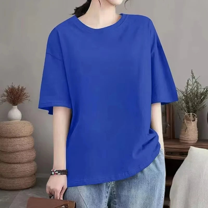 Women's Summer Basic T-Shirt Short Sleeve 100% Cotton Soft Plain Top Casual Sports Loose Comfortable Breathable T-Shirt