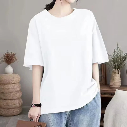 Women's Summer Basic T-Shirt Short Sleeve 100% Cotton Soft Plain Top Casual Sports Loose Comfortable Breathable T-Shirt