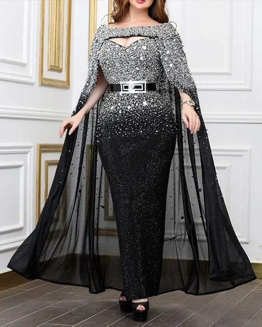 Signature Luxury Sequin Evening Gown with Cape – Limited Edition | Stylist Frantz