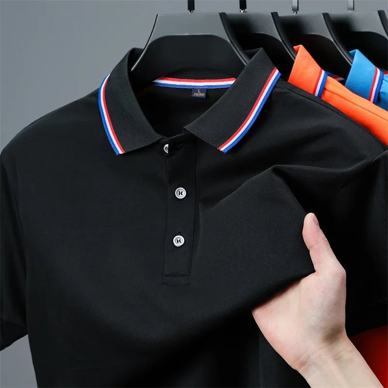 2025 New Men's Casual Solid Color Short Sleeved Polo Shirt Summer Fashionable and Comfortable Versatile Top