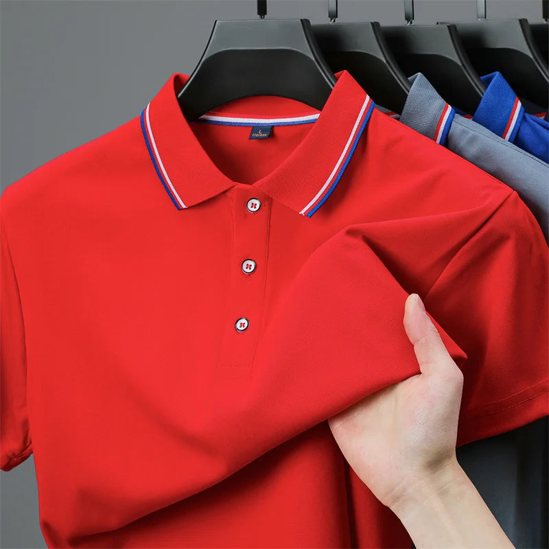 2025 New Men's Casual Solid Color Short Sleeved Polo Shirt Summer Fashionable and Comfortable Versatile Top