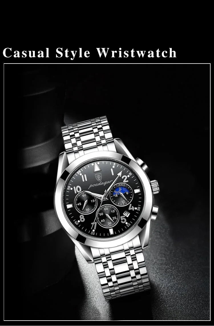 Men’s Premium Stainless Steel Watch – Waterproof Luminous Quartz Timepiece